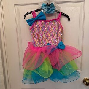 Weissman Multicolor Sequin Kids Dance Costume Leotard with Bows